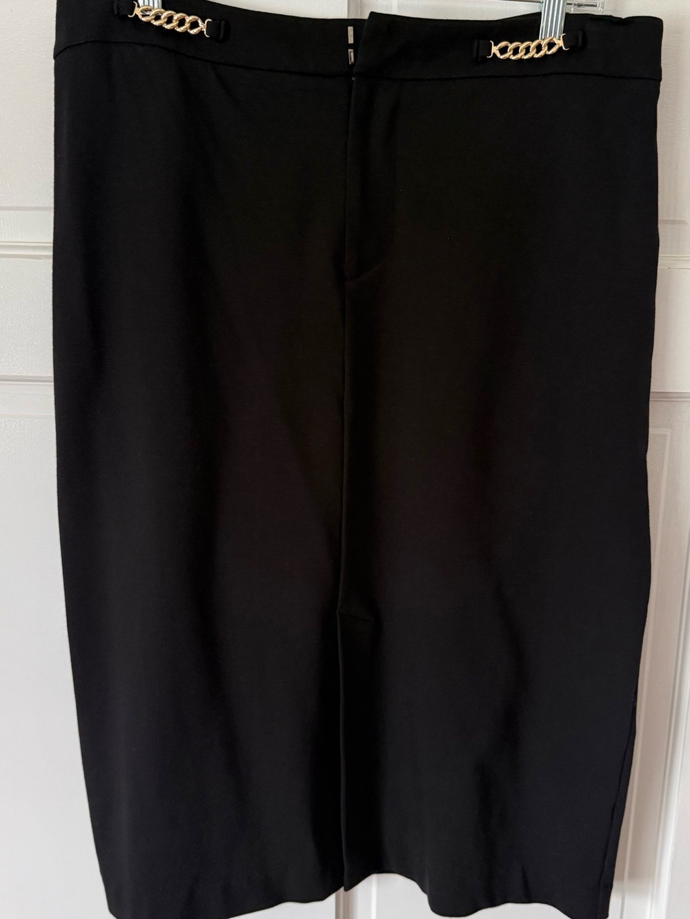 Talbots Black Pencil Skirt with Gold Chain Detail